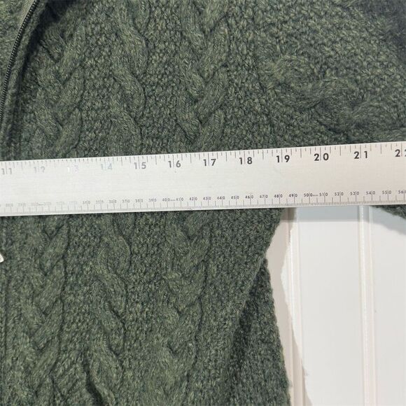Aran MorMor 100% Merino Wool Ireland Green Cable Knit Hoodie Sweater L Fisherman - Picture 4 of 9